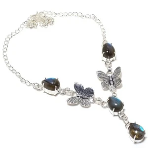 Labradorite  Gemstone Handmade 925 Sterling Silver Jewelry Necklace Size 18" - Picture 1 of 1