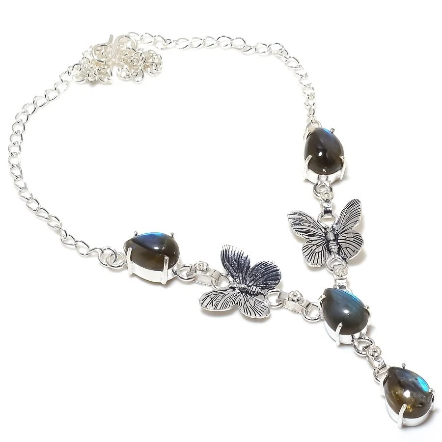 Labradorite  Gemstone Handmade 925 Sterling Silver Jewelry Necklace Size 18" - Image 1 of 1