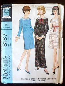 Vintage McCalls Sewing Pattern 8187 Pre-Teen Girls Dress Size 8P UNCUT 1966 - Picture 1 of 5