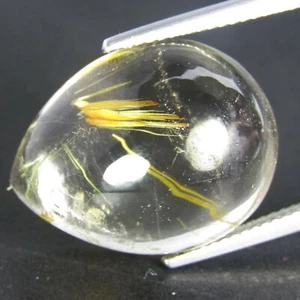 21.67Cts Natural Earth-Mine Rutilite Quartz Golden Needle in Pear Shape REF- VDO - Picture 1 of 4