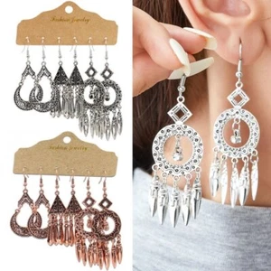 Retro 3pairs/set Geometric Boho Gypsy Tassel Earrings Tribal Ethnic Jewellery - Picture 1 of 9