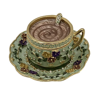 Rucinni Vintage taza de café de té y platillo anillo baratija caja esmalte con cristales 2 piezas Foto 1 de 4