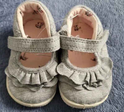 Next Mini Toddler Girls Gray Ruffle Mary Janes Size 1 - Image 1 of 4
