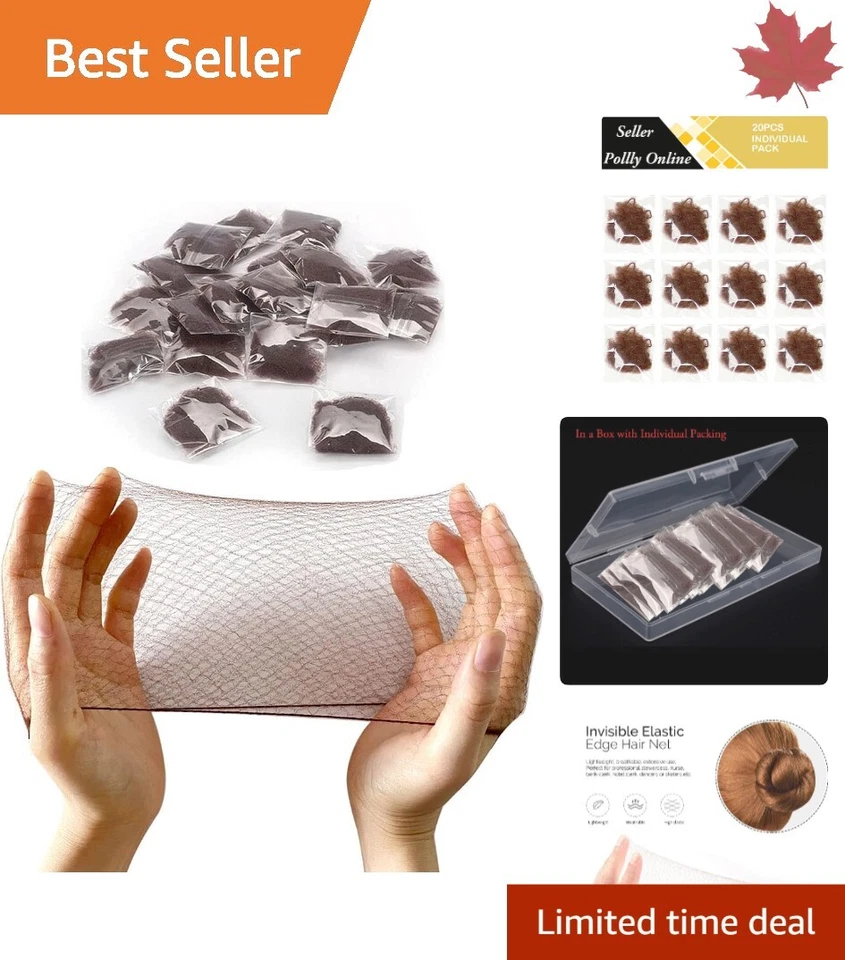 Bulk 20 Pcs Hair Nets for Women Bun, Invisible Hair Nets Elastic Edge Mesh - Image 1 of 4