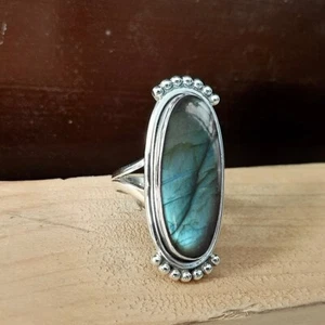 Marvelous Labradorite Gemstone 925 Sterling Silver Handmade Ring All Size H-20 - Picture 1 of 5