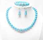 14.5" Turquoise Glass Pearl Necklace/Bracelet/Earrings Set for Little Girl