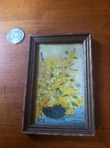 Vintage Minature Oil Painting Impressionistic Floral Signed - Photo 1/3