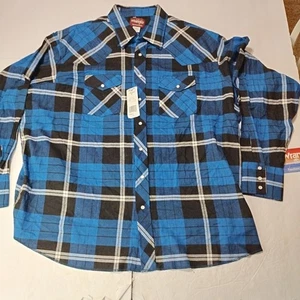 Wrangler Flanellhemd Neu mit Etikett 3x kariert Pearl Snap blau Western Langarm - Bild 1 von 8
