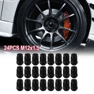 Wheel Nuts Lug Nut Socket 12x1.5 Black Wheel Nuts 24pcs 3/4\" Hex Black - Picture 1 of 13