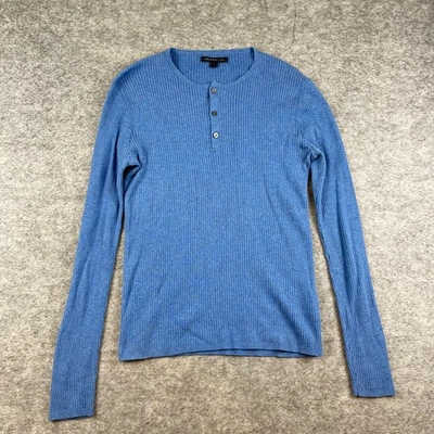 Camisa Suéter Henley Acanalada John Varvatos Para Hombres Talla S Azul Algodón Cabello Camello Foto 1 de 4