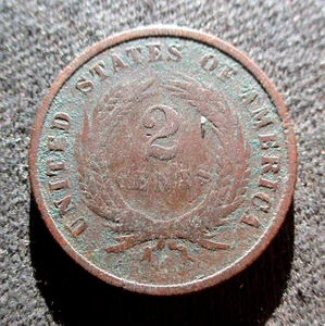 OLD COIN OF UNITED STATES OF AMERICA 2 CENTS 1864 "UNION SHIELD" (4) - Picture 1 of 2