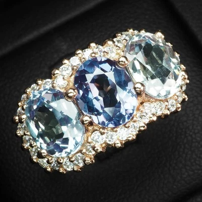 Anelli in argento sterling 925 con tre pietre che cambiano colore... - Immagine 1 di 4