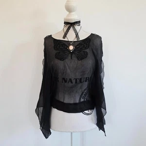 00s Y2k negro transparente superior elevado básico gótico capricho pinterest bruja oscuro S - Imagen 1 de 9