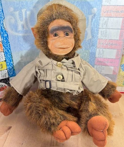 Vintage Shalom Toy Monkey w Jungle Safari Outfit, Plush w Flocked Face, 12" - Picture 1 of 7