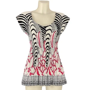 Mikimo Womens L Pleated Top Optical Floral Boho Artistic Chic Artcore Eclectic - Picture 1 of 9