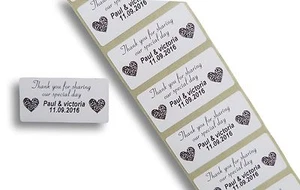 100 25 MM X 50 MM WEISS PERSONALISIERT DANKE HOCHZEIT AUFKLEBER, ETIKETTEN #001 - Bild 1 von 3