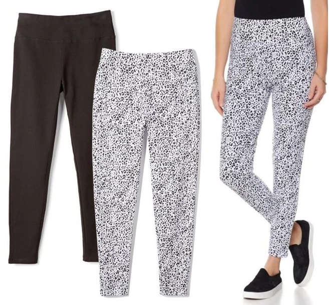 DG2 Diane Gilman 2-Pack Comfort Waist Legging CHEETAH & BLACK XS NEW 548-318 - Image 1 of 1
