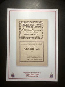 1946-47 Swindon Town v Exeter City Division 3 (South) Programme PRINT - Picture 1 of 1