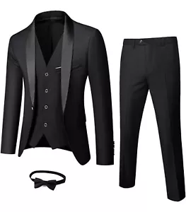 MY'S Mens 3-Piece Suit One Button Tuxedo Winter Fabric Slim Fit Prom Wedding - Picture 1 of 22