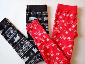 Girls Leggings Pink Rose Size Large 14 Black Red Polar Bears Stars Winter - Picture 1 of 21