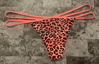 NUEVO CON ETIQUETAS BRAGAS TANGA VICTORIA'S SECRET ROSA GRANDE ENCAJE LEOPARDO DOBLE CORREA RARAS Foto 1 de 3