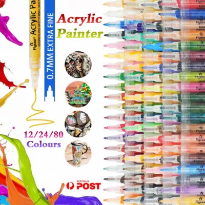 Flysea 12-80 Colours Acrylic Paint Pens Painting Stone Ceramic Glass Markers 0.7 - image 1 of 4