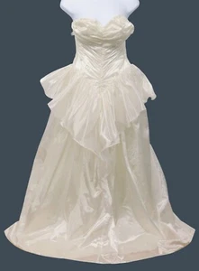 Vtg 80s Zum Zum Ivory & Gold XXS Strapless Long Prom Party Wedding Dress ILGWU - Picture 1 of 18