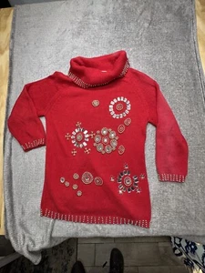 Vintage 90s Victoria Harbour Red Jeweled Sweater Size M - Picture 1 of 10