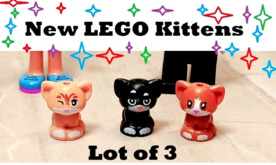 New LEGO Kitten Set Cat Kitty Lot of 3 winking Orange Black Cat White Paws Wink - Image 1 of 2