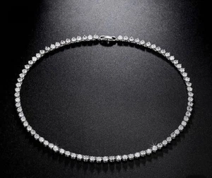 Tennis Simulierte Zirkonia Rundschliff Damen Braut Halskette Silber 925 - Bild 1 von 3