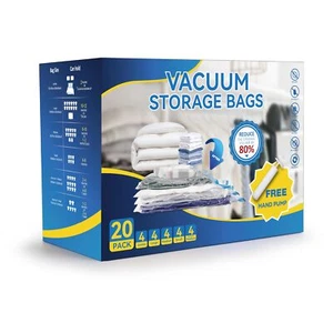 20 Pack Vacuum Storage Bags Vacuum Seal Bags with Hand Pump Space Saver Bags - Picture 1 of 7