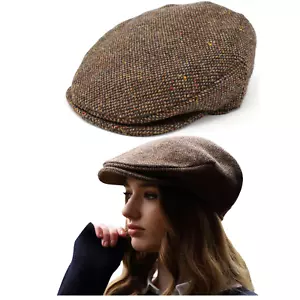 Hanna Hats Men's Womans Donegal Irish Tweed Hat Cap Brown Vintage 100% Pure Wool - Picture 1 of 5