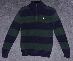 RALPH LAUREN SIZE 12/14 GREEN & NAVY STRIPE COTTON BOYS SWEATER - Picture 1 of 5