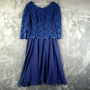 Alex Evenings Dress Womens Blue A Line Knee Length Floral Lace Sequin 10P New - Picture 1 of 8