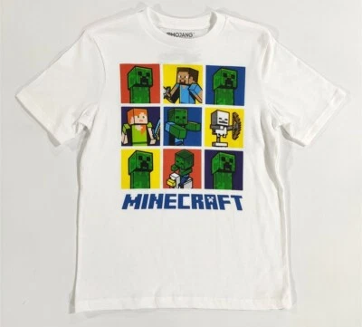 Minecraft Shirt Boys Medium 8 Steve Alex Skeleton Zombie White Short Sleeve Tee - Image 1 of 3
