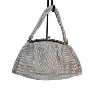 Bolso de mano vintage de noche beige con cuentas Corde de Lumured años 30  - Imagen 1 de 10