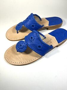 Jack Rogers Womens Sandals Blue Leather Flats Flower Jack Size 8