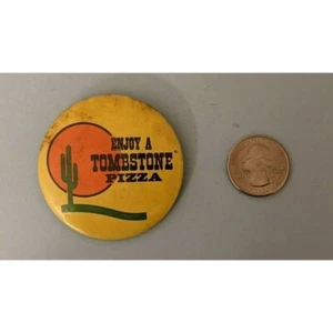 Vintage Enjoy A Tombstone Pizza Yellow Sun Cactus Pinback Pin Button Large - Picture 1 of 4