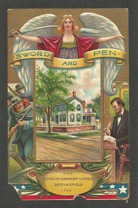 Vintage Postcard - Sword And Pen.  Springfield, IL- Lincoln - Divided Back 1910 - Picture 1 of 2