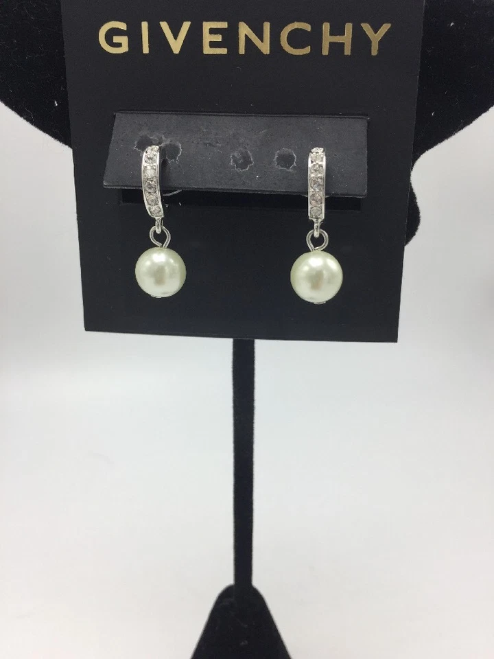 Givenchy Imitation Pearl & Pave Hoop Drop Earrings 725a Ge