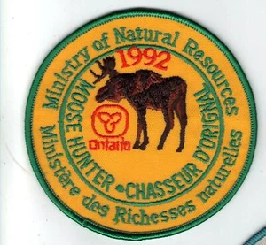 Parche de cazador de alces Ontario 1992 MNR-Michigan DNR ciervo-alce-cresta-insignia-pez - Imagen 1 de 1