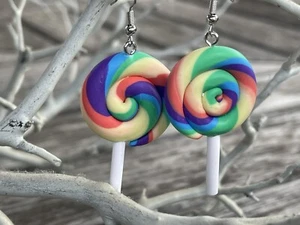 Oversized Lollipop Earrings - Sucker Earrings - Rainbow Candy Earrings - Picture 1 of 5