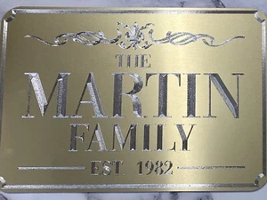 Engraved Personalized Custom Family Name House Home Gold Metal Sign Plaque 10x7 - Picture 1 of 8