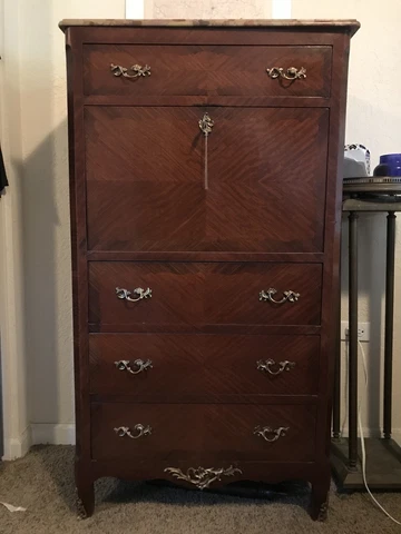 French Rosewood Secretary Abattant Desk 19th Century Marble Top Cover