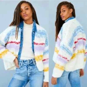Anthropologie Grazia Chunky Knit Striped Colorful Sweater Open Cardigan XS/S - Picture 1 of 11