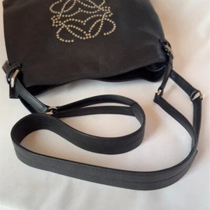 Loewe Studded Anagram Shoulder Bag Snap Closure Black Leather Women's Used - Picture 1 of 15