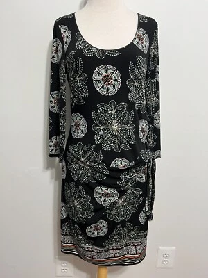 Vestido MAX STUDIO Cintura Caída Lateral Corbata Tejido Negro con Multicolor Floral Lado M Nuevo sin Etiquetas Foto 1 de 4