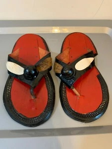 Women’s Sandals Flip Flops Red / Black Color Faux Fur Trim - Picture 1 of 9