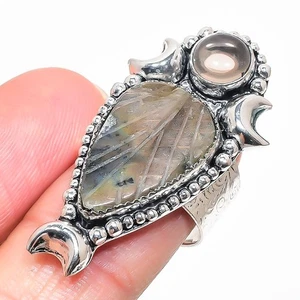 Natural Labradorite, Smoky Topaz Gemstone 925 Sterling Silver Ring Size 8 w561 - Picture 1 of 6