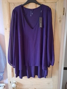 ROMAN PLUM PURPLE FLOATY CHIFFON TOP SIZE 22/24 BNWT - Picture 1 of 4